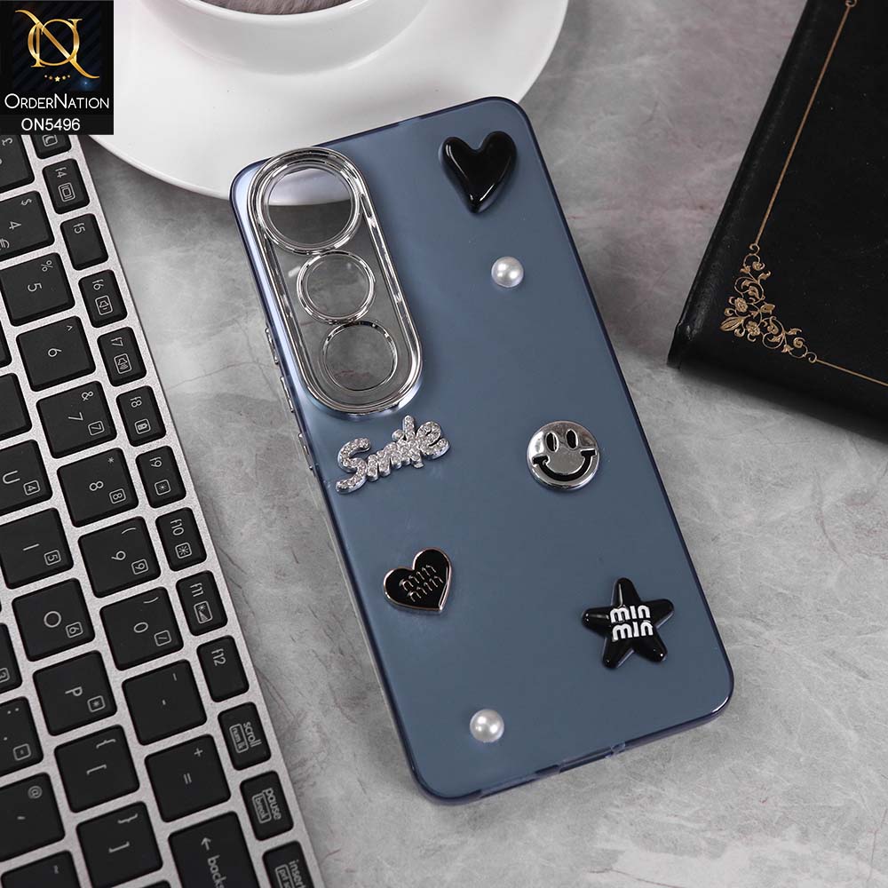 Vivo V50 Lite Cover - Blue -  3D Smile Cartoon Matte Shinny Case With Camera Protection Soft Border Case