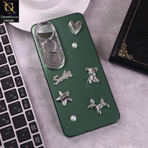 Vivo V50 Lite Cover - Green -  3D Smile Cartoon Matte Shinny Case With Camera Protection Soft Border Case
