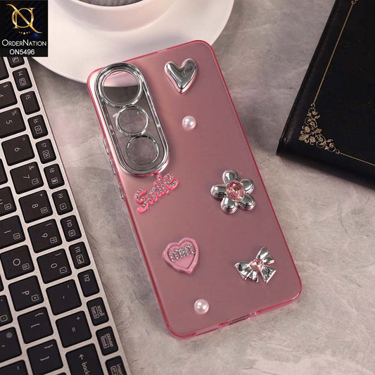 Vivo V50 Lite Cover - Pink -  3D Smile Cartoon Matte Shinny Case With Camera Protection Soft Border Case