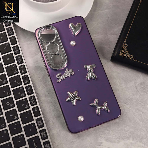 Vivo V50 Lite Cover - Purple -  3D Smile Cartoon Matte Shinny Case With Camera Protection Soft Border Case