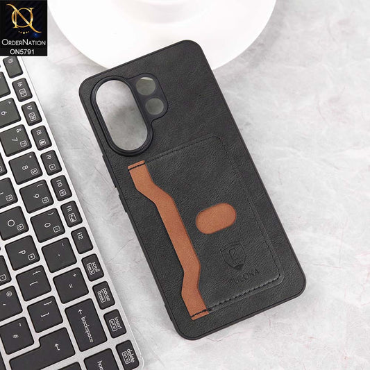 Vivo V60 Cover - Black - New Premium Soft Tpu Leather Textured Case With Card Holder