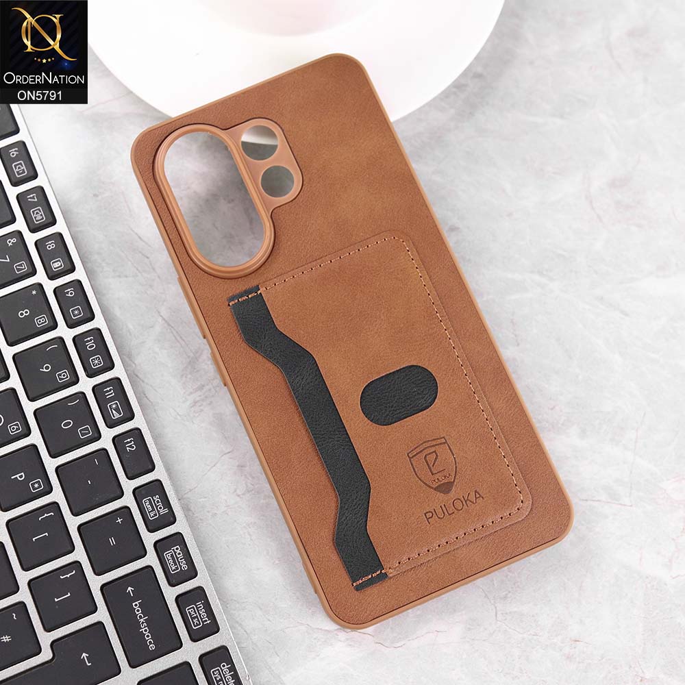 Vivo V60 Cover - Brown - New Premium Soft Tpu Leather Textured Case With Card Holder