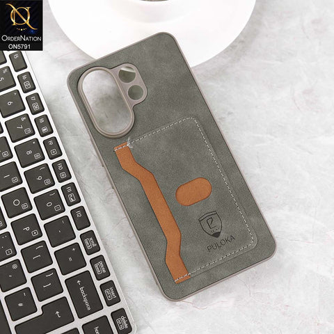 Vivo V60 Cover - Gray - New Premium Soft Tpu Leather Textured Case With Card Holder