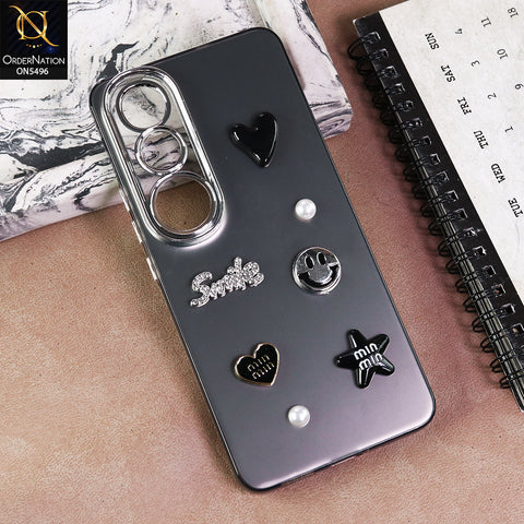 Vivo V50 Lite Cover - Black -  3D Smile Cartoon Matte Shinny Case With Camera Protection Soft Border Case