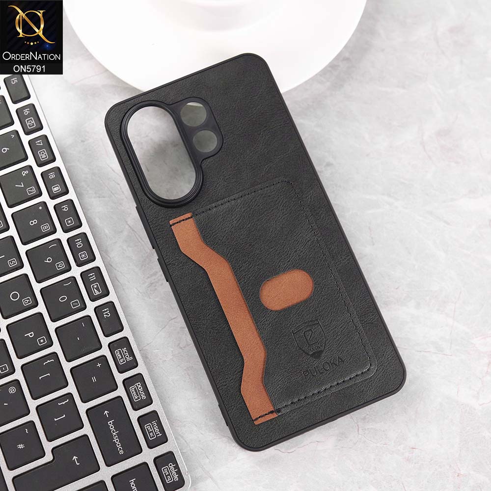 Vivo X200 FE Cover - Black - New Premium Soft Tpu Leather Textured Case With Card Holder