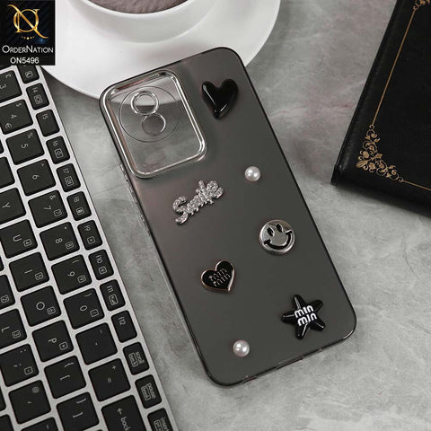 Vivo Y02 Cover - Black -  3D Smile Cartoon Matte Shinny Case With Camera Protection Soft Border Case