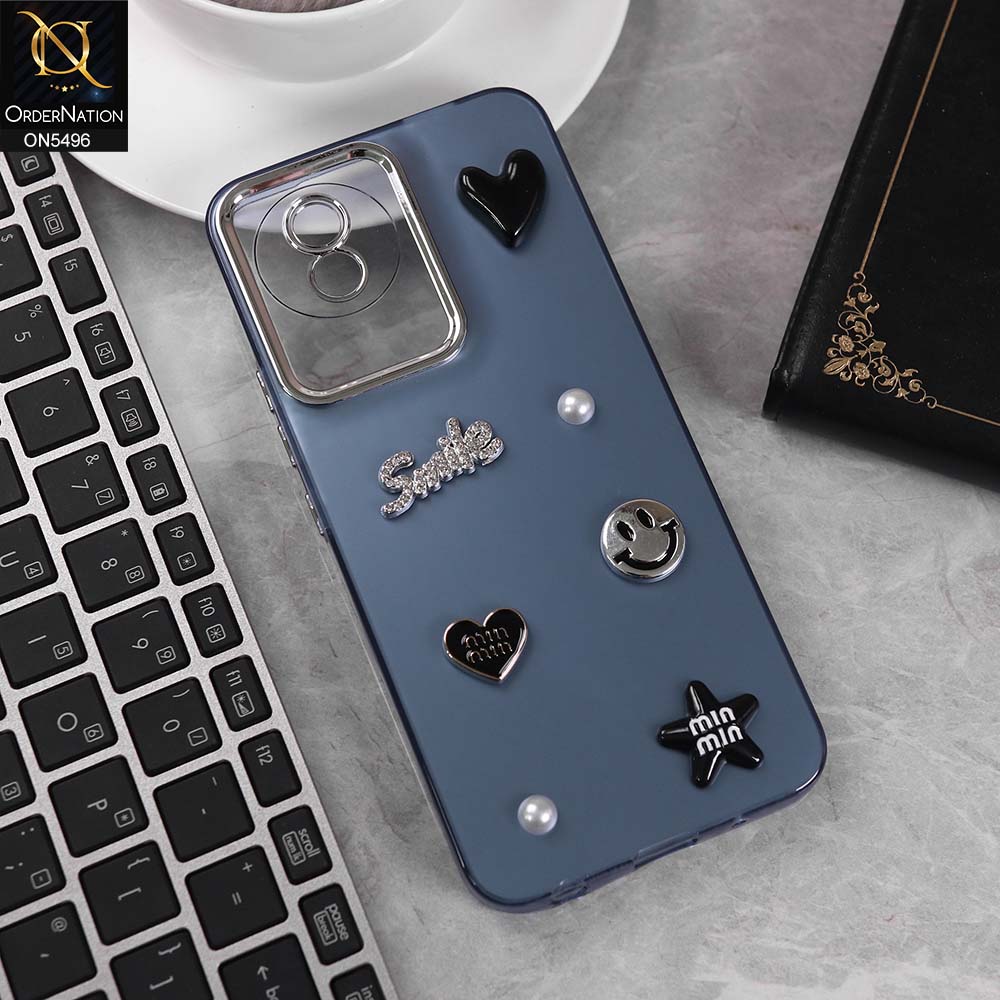 Vivo Y02 Cover - Blue -  3D Smile Cartoon Matte Shinny Case With Camera Protection Soft Border Case