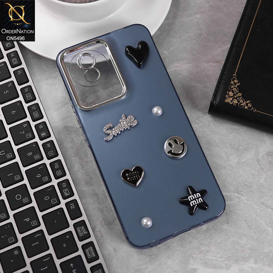 Vivo Y02A Cover - Blue -  3D Smile Cartoon Matte Shinny Case With Camera Protection Soft Border Case
