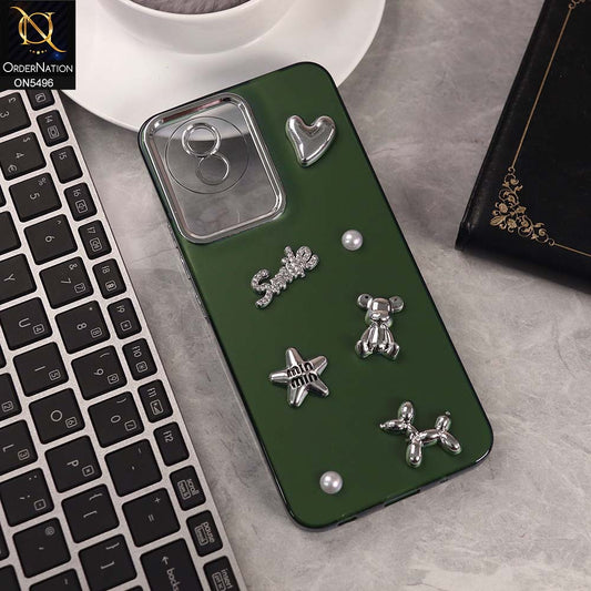 Vivo Y02 Cover - Green -  3D Smile Cartoon Matte Shinny Case With Camera Protection Soft Border Case