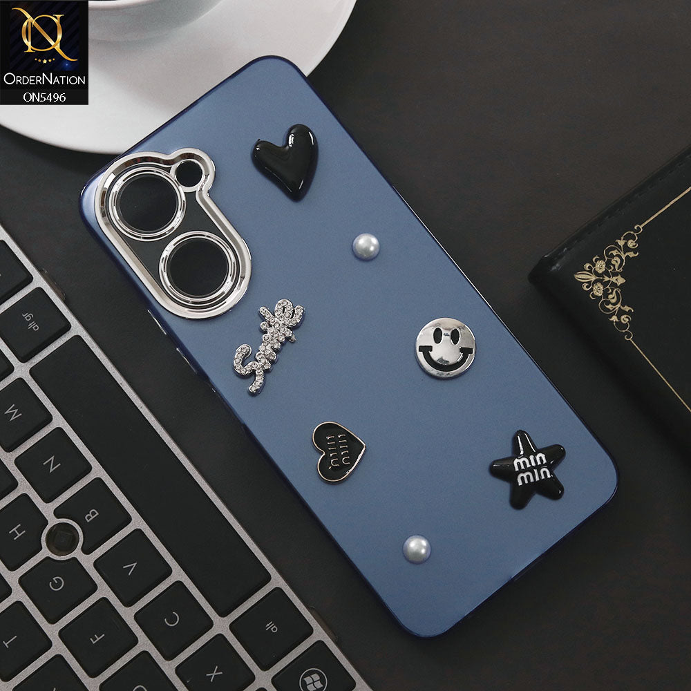 Vivo Y03 Cover - Blue - 3D Smile Cartoon Matte Shinny Case With Camera Protection Soft Border Case