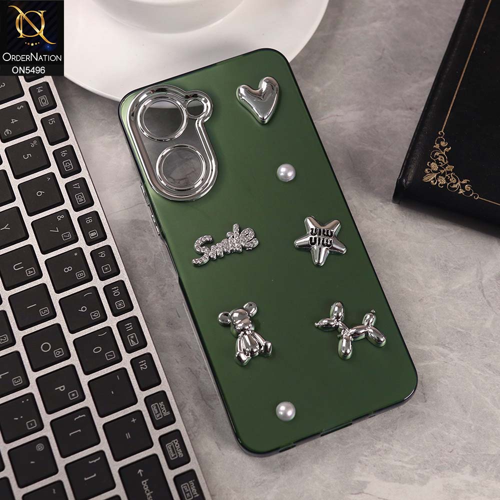 Vivo Y03t Cover - Green -  3D Smile Cartoon Matte Shinny Case With Camera Protection Soft Border Case