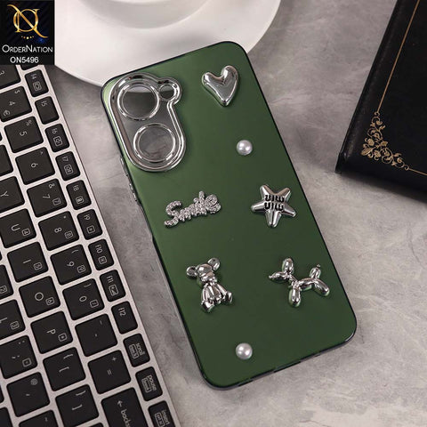 Vivo Y03t Cover - Green -  3D Smile Cartoon Matte Shinny Case With Camera Protection Soft Border Case
