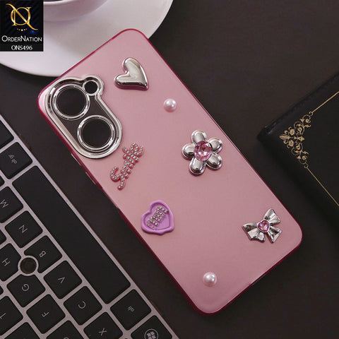 Vivo Y18 Cover - Pink - 3D Smile Cartoon Matte Shinny Case With Camera Protection Soft Border Case