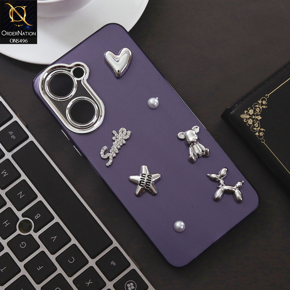 Vivo Y18 Cover - Purple - 3D Smile Cartoon Matte Shinny Case With Camera Protection Soft Border Case