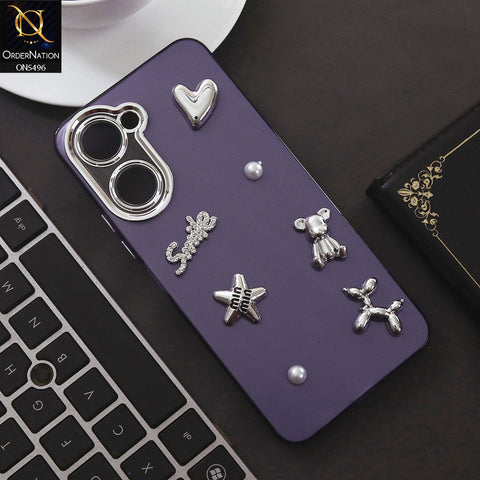 Vivo Y18 Cover - Purple - 3D Smile Cartoon Matte Shinny Case With Camera Protection Soft Border Case