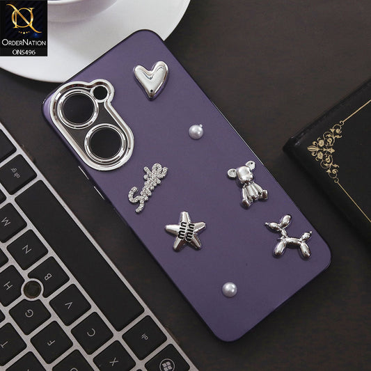 Vivo Y03 Cover - Purple - 3D Smile Cartoon Matte Shinny Case With Camera Protection Soft Border Case