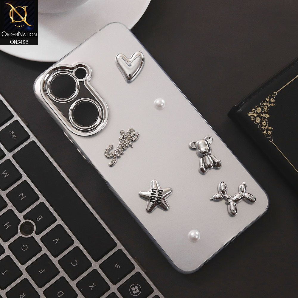 Vivo Y18 Cover - Silver - 3D Smile Cartoon Matte Shinny Case With Camera Protection Soft Border Case