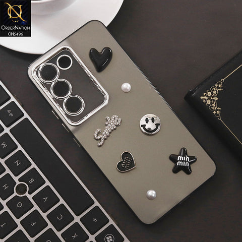 Vivo V30 Lite 4G Cover - Black - 3D Smile Cartoon Matte Shinny Case With Camera Protection Soft Border Case
