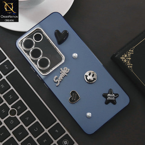 Vivo V30 Lite 4G Cover - Blue - 3D Smile Cartoon Matte Shinny Case With Camera Protection Soft Border Case
