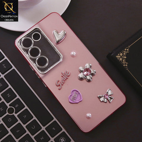 Vivo Y100 4G Cover - Pink - 3D Smile Cartoon Matte Shinny Case With Camera Protection Soft Border Case