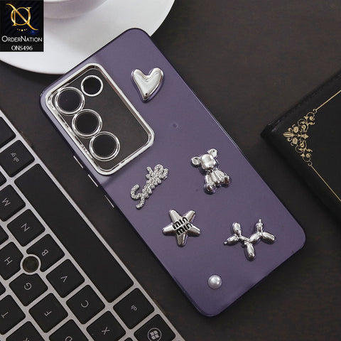Vivo V30 Lite 4G Cover - Purple - 3D Smile Cartoon Matte Shinny Case With Camera Protection Soft Border Case