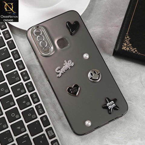 Vivo Y12 Cover - Black -  3D Smile Cartoon Matte Shinny Case With Camera Protection Soft Border Case