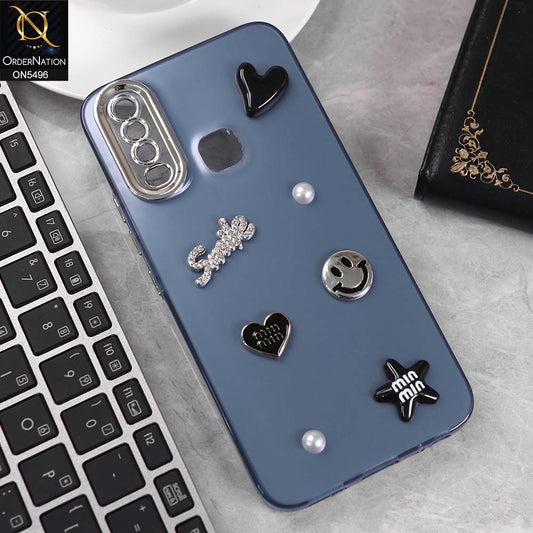 Vivo Y15 Cover - Blue -  3D Smile Cartoon Matte Shinny Case With Camera Protection Soft Border Case