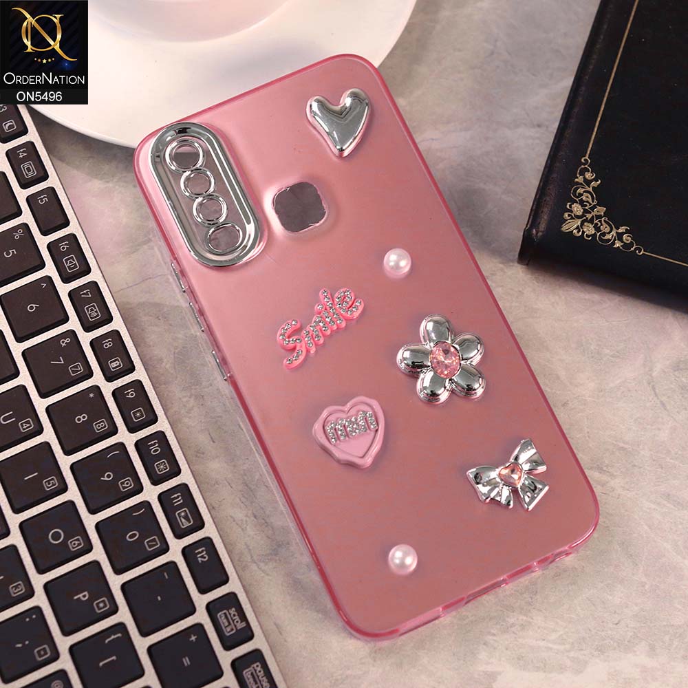 Vivo Y17 Cover - Pink -  3D Smile Cartoon Matte Shinny Case With Camera Protection Soft Border Case