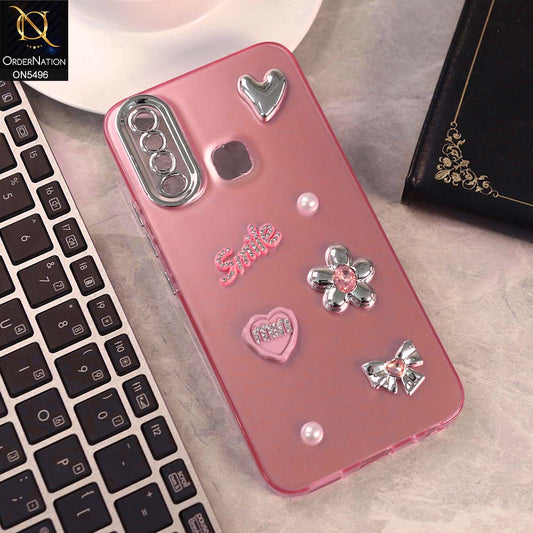 Vivo Y17 Cover - Pink -  3D Smile Cartoon Matte Shinny Case With Camera Protection Soft Border Case