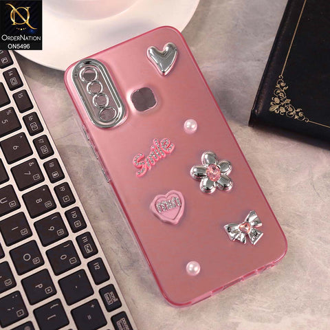 Vivo Y12 Cover - Pink -  3D Smile Cartoon Matte Shinny Case With Camera Protection Soft Border Case