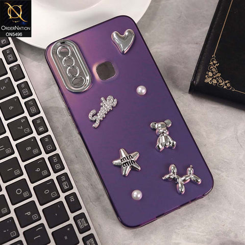 Vivo Y12 Cover - Purple -  3D Smile Cartoon Matte Shinny Case With Camera Protection Soft Border Case