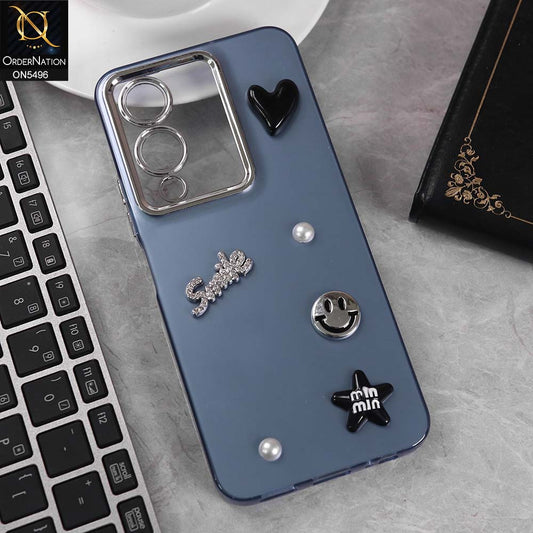 Vivo Y17s Cover - Blue -  3D Smile Cartoon Matte Shinny Case With Camera Protection Soft Border Case