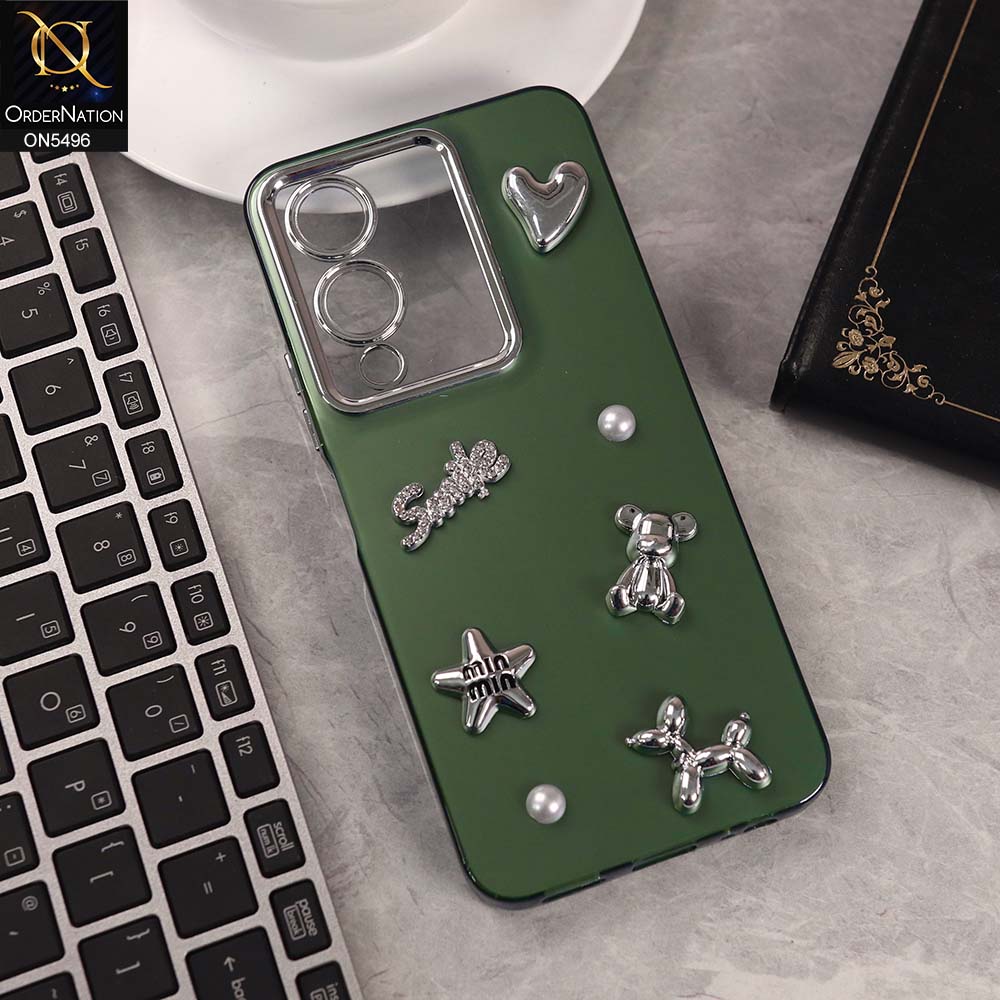 Vivo Y17s Cover - Green -  3D Smile Cartoon Matte Shinny Case With Camera Protection Soft Border Case