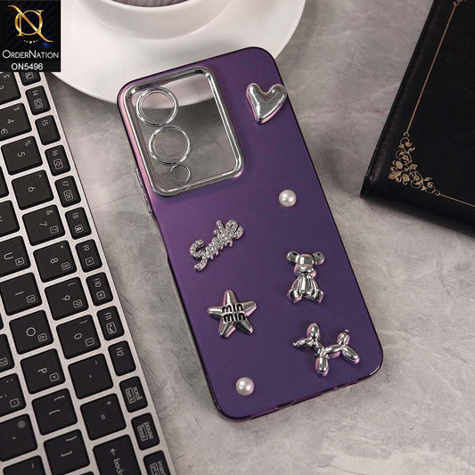 Vivo Y17s Cover - Purple -  3D Smile Cartoon Matte Shinny Case With Camera Protection Soft Border Case