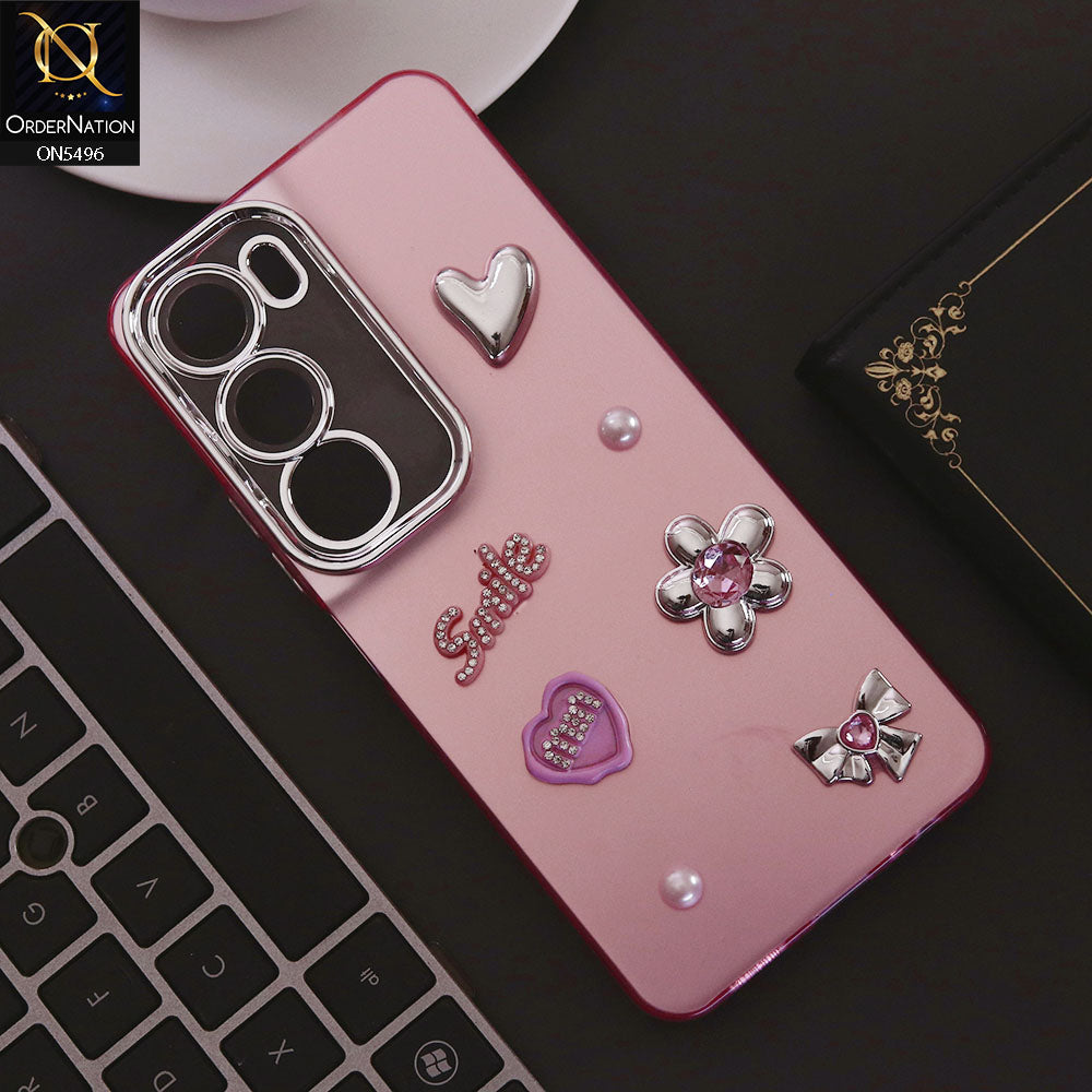 Vivo Y29 Cover - Pink - 3D Smile Cartoon Matte Shinny Case With Camera Protection Soft Border Case