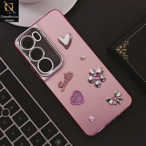 Vivo Y29 Cover - Pink - 3D Smile Cartoon Matte Shinny Case With Camera Protection Soft Border Case