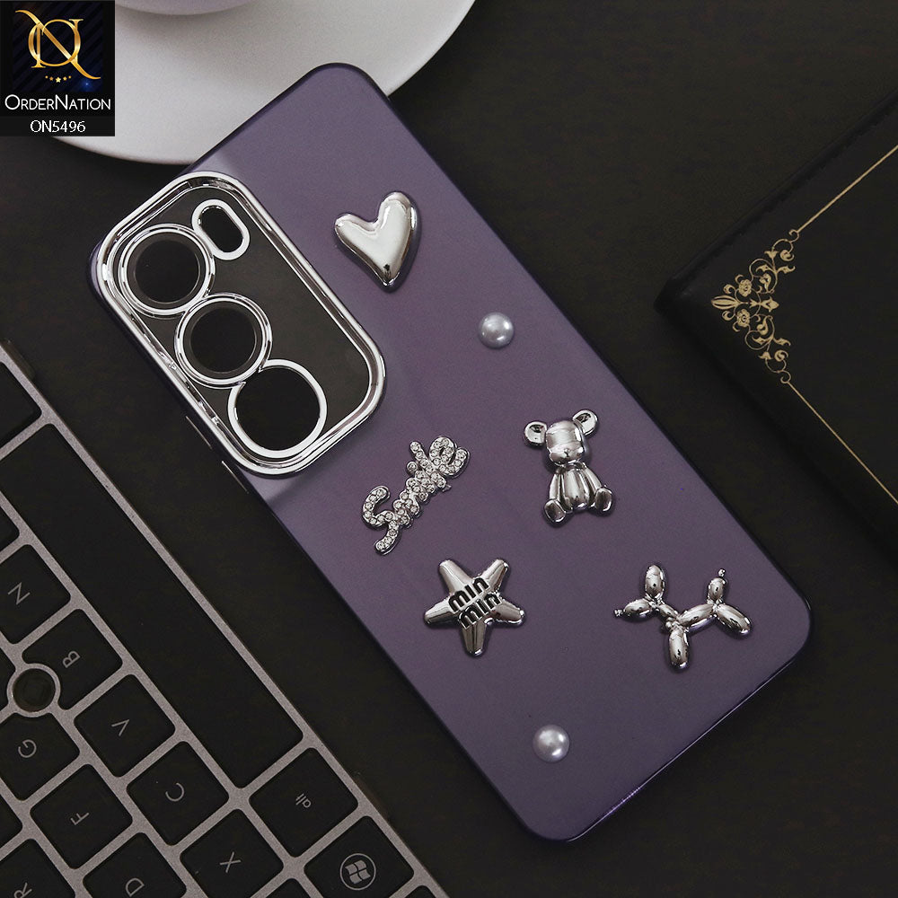Vivo Y29 Cover - Purple - 3D Smile Cartoon Matte Shinny Case With Camera Protection Soft Border Case
