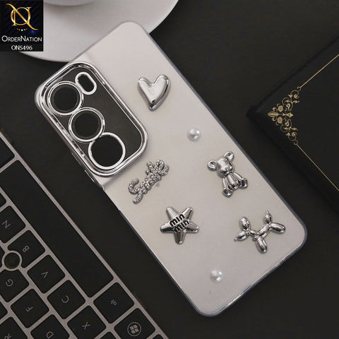 Vivo Y19s Cover - Silver - 3D Smile Cartoon Matte Shinny Case With Camera Protection Soft Border Case
