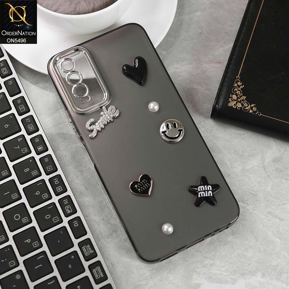 Vivo Y12s Cover - Black -  3D Smile Cartoon Matte Shinny Case With Camera Protection Soft Border Case
