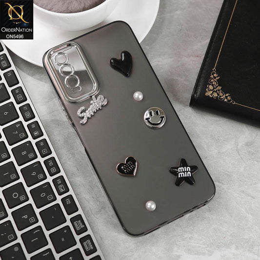 Vivo Y12s Cover - Black -  3D Smile Cartoon Matte Shinny Case With Camera Protection Soft Border Case