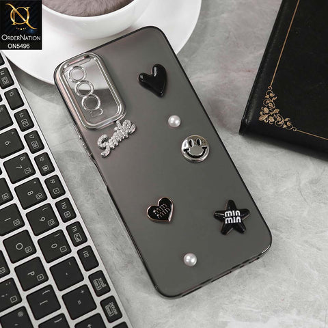 Vivo Y12a Cover - Black -  3D Smile Cartoon Matte Shinny Case With Camera Protection Soft Border Case