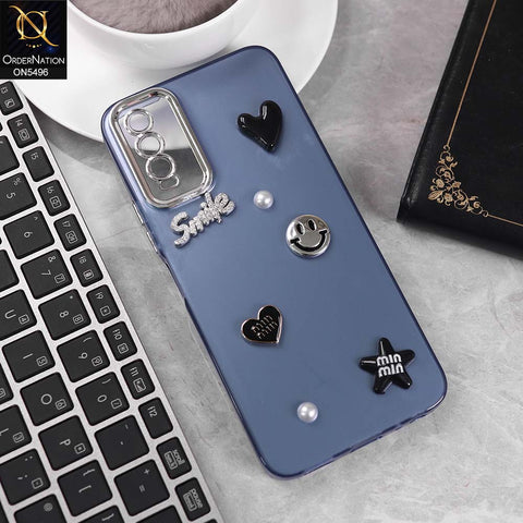 Vivo Y20 Cover - Blue -  3D Smile Cartoon Matte Shinny Case With Camera Protection Soft Border Case