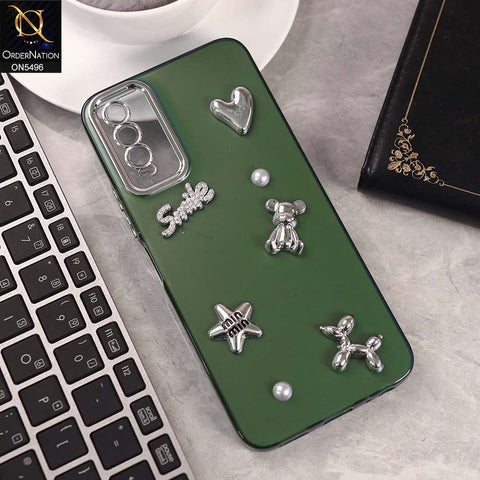 Vivo Y20s Cover - Green -  3D Smile Cartoon Matte Shinny Case With Camera Protection Soft Border Case