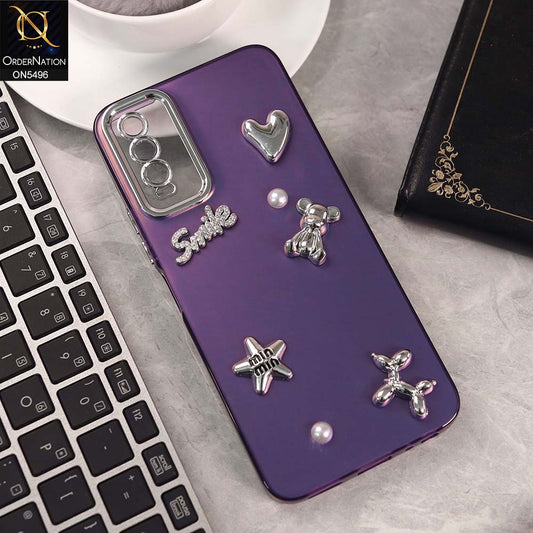 Vivo Y20i Cover - Purple -  3D Smile Cartoon Matte Shinny Case With Camera Protection Soft Border Case