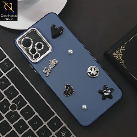Vivo Y33t Cover - Blue - 3D Smile Cartoon Matte Shinny Case With Camera Protection Soft Border Case
