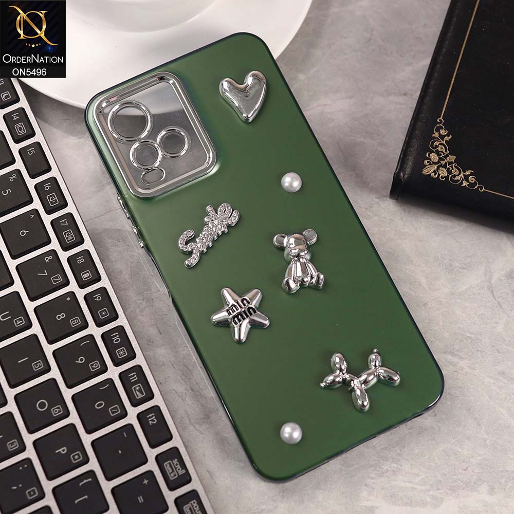 Vivo Y33s Cover - Green -  3D Smile Cartoon Matte Shinny Case With Camera Protection Soft Border Case