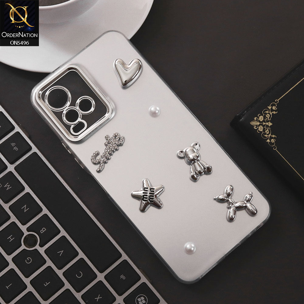 Vivo Y21e Cover - Silver - 3D Smile Cartoon Matte Shinny Case With Camera Protection Soft Border Case