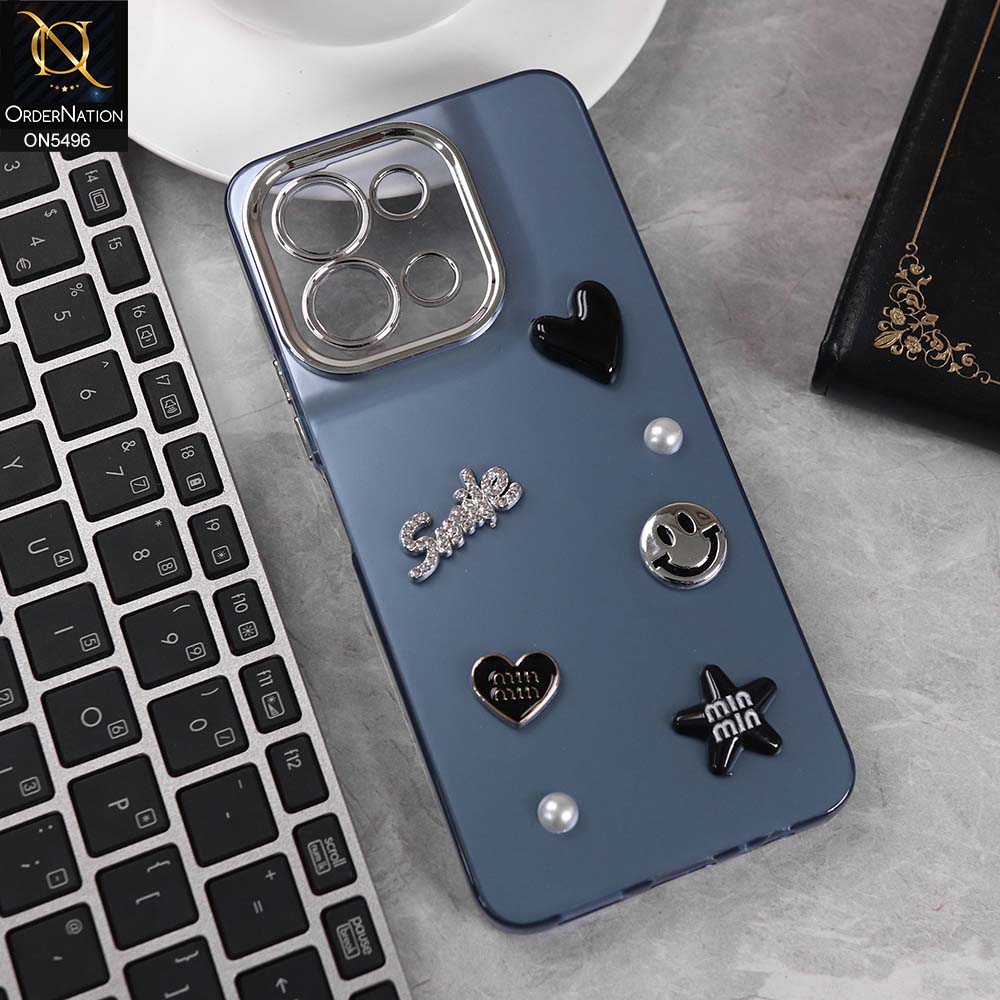 Vivo Y28 4G Cover - Blue -  3D Smile Cartoon Matte Shinny Case With Camera Protection Soft Border Case