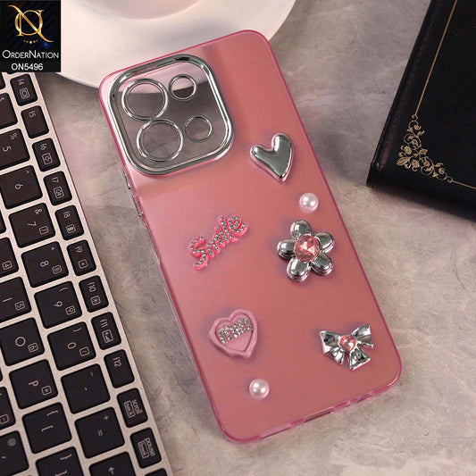 Vivo Y28 4G Cover - Pink -  3D Smile Cartoon Matte Shinny Case With Camera Protection Soft Border Case