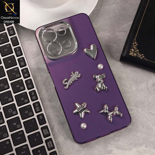 Vivo Y28 4G Cover - Purple -  3D Smile Cartoon Matte Shinny Case With Camera Protection Soft Border Case